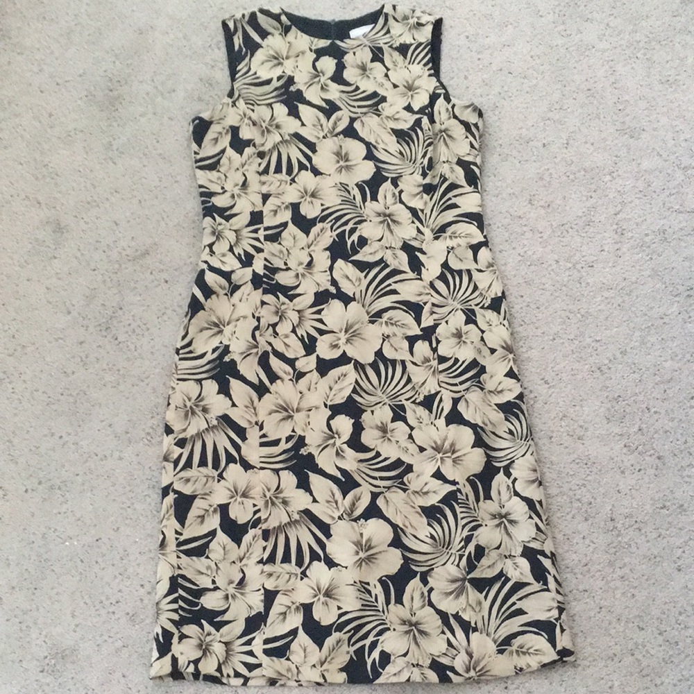LIZ CLAIBORNE Sleeveless Floral Dress Tropical Midi Black and Tan Size 8